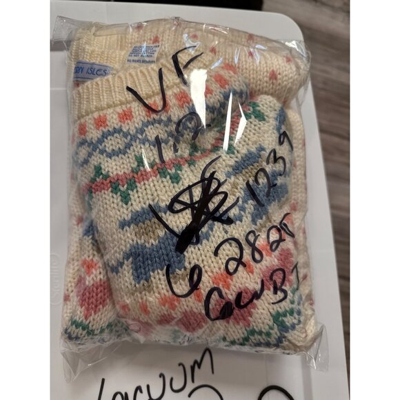 VTG Northern Isles XL Fair Isle Knit Sweater Cream Pink Hearts Warm Winter cozy - Picture 10 of 10